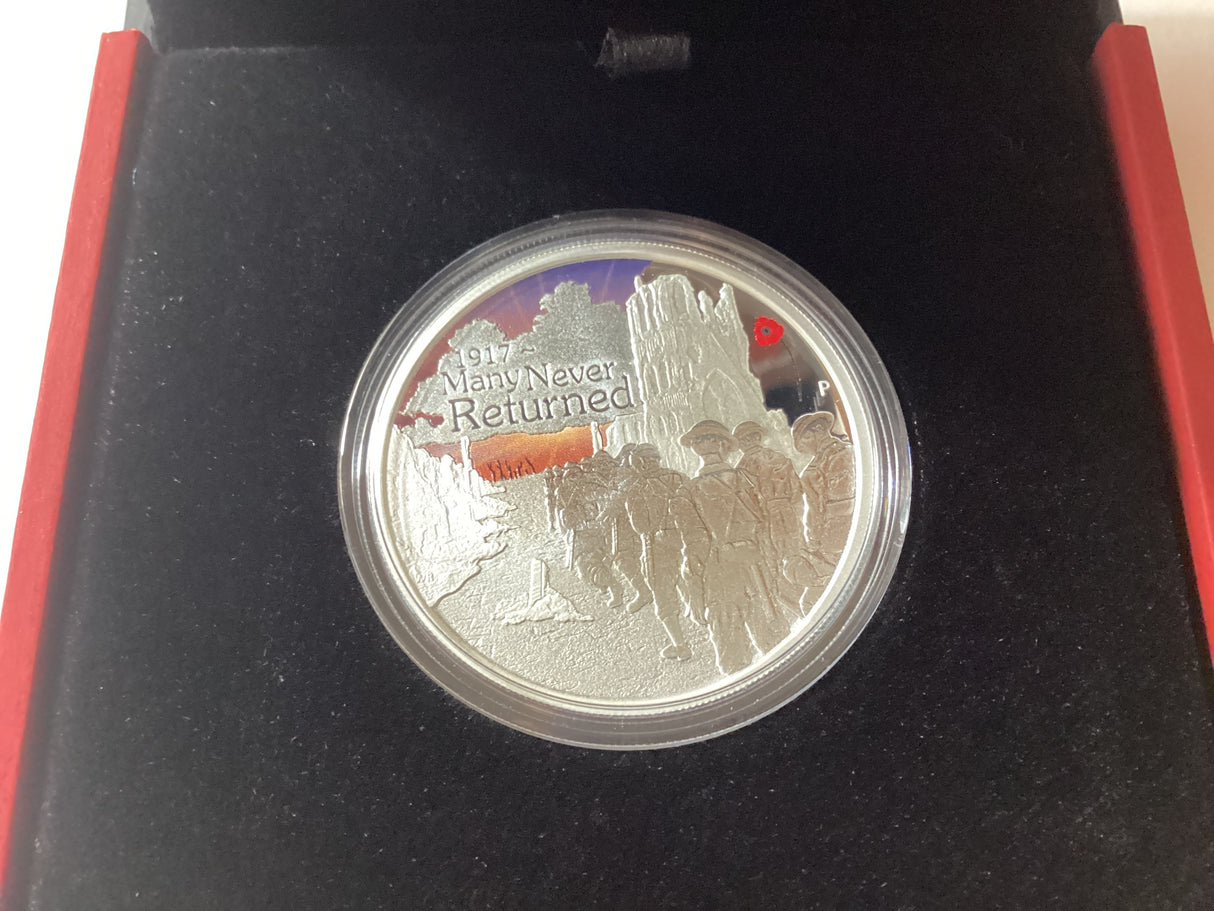 2017 $1 1oz Silver Coloured Proof Coin. Anzac Spirit. Ypres.