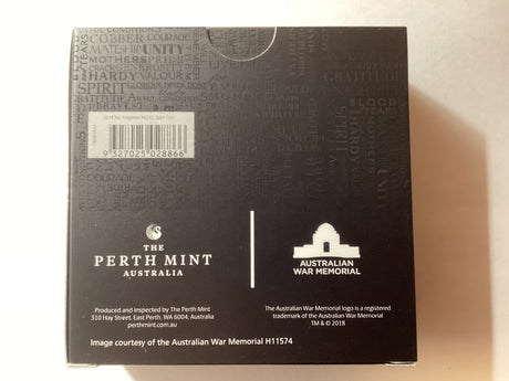 2018 $1 1oz Silver Coloured Proof Coin. Anzac Spirit. Not Forgotten.