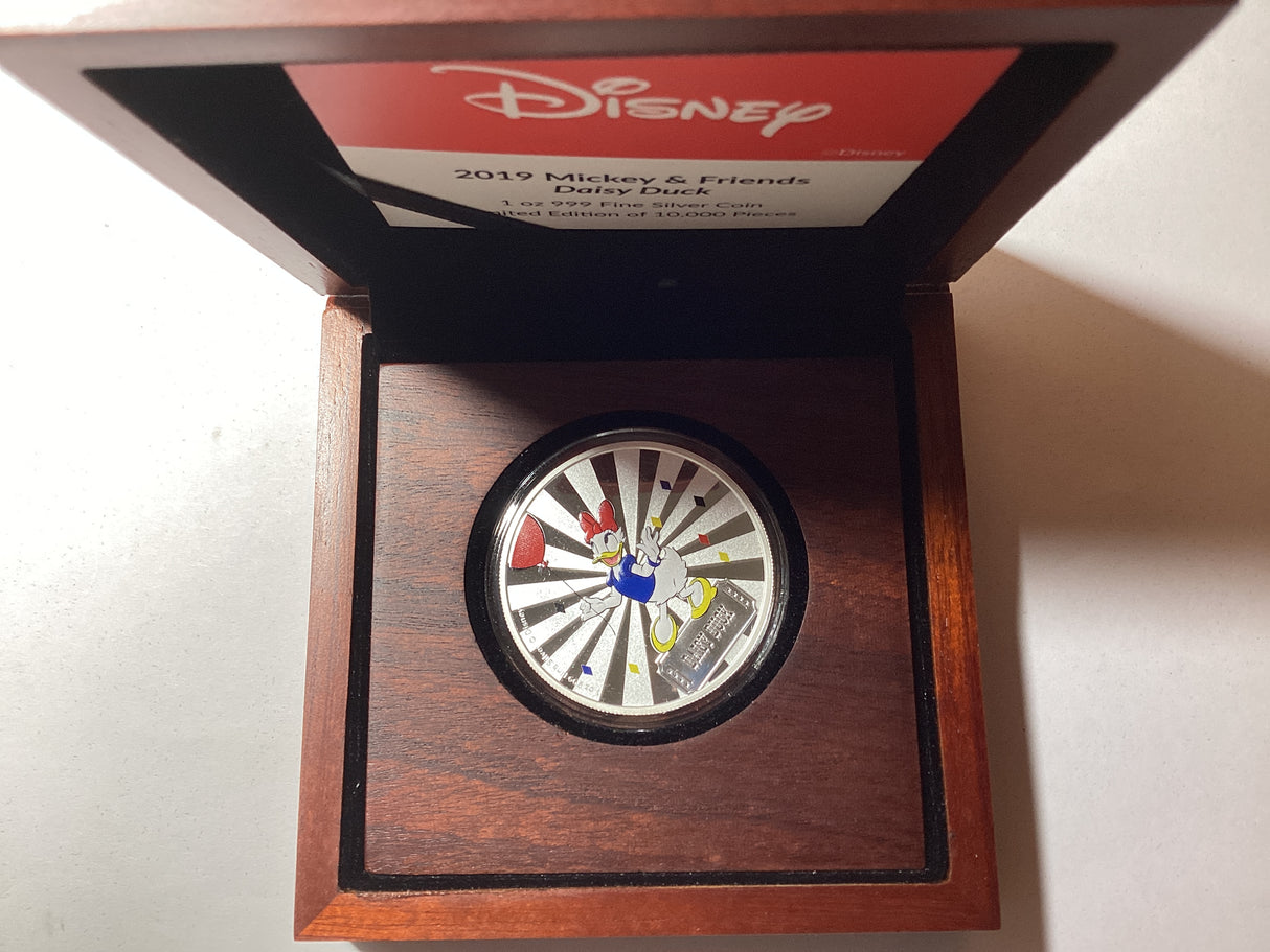 2019 $2 1oz Silver Proof Coloured Coin. New Zealand Mint. Daisy Duck.