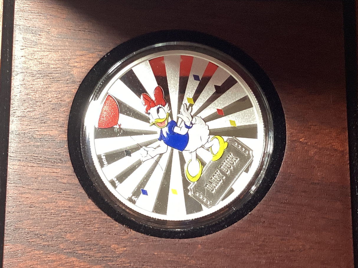 2019 $2 1oz Silver Proof Coloured Coin. New Zealand Mint. Daisy Duck.