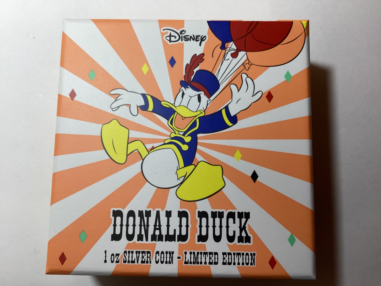 2019 $2 1oz Silver Proof Coloured Coin. New Zealand Mint. Donald Duck
