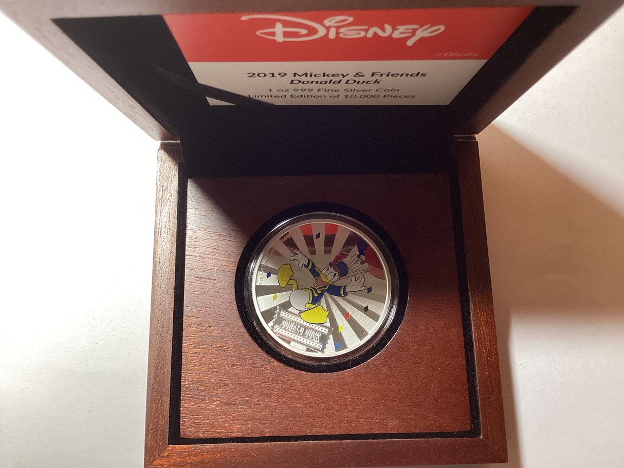 2019 $2 1oz Silver Proof Coloured Coin. New Zealand Mint. Donald Duck