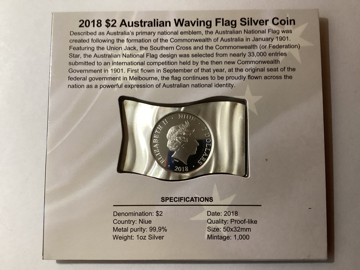 2018 $2 1oz Silver Waving flag Coin. Australian Flag.