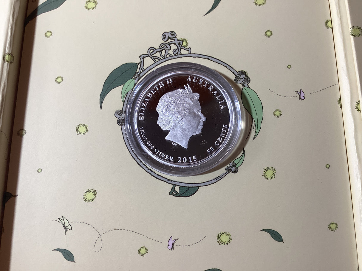 2015 50c 1/2oz Silver Proof Coloured Coin. Snugglepot and Cuddlepie.