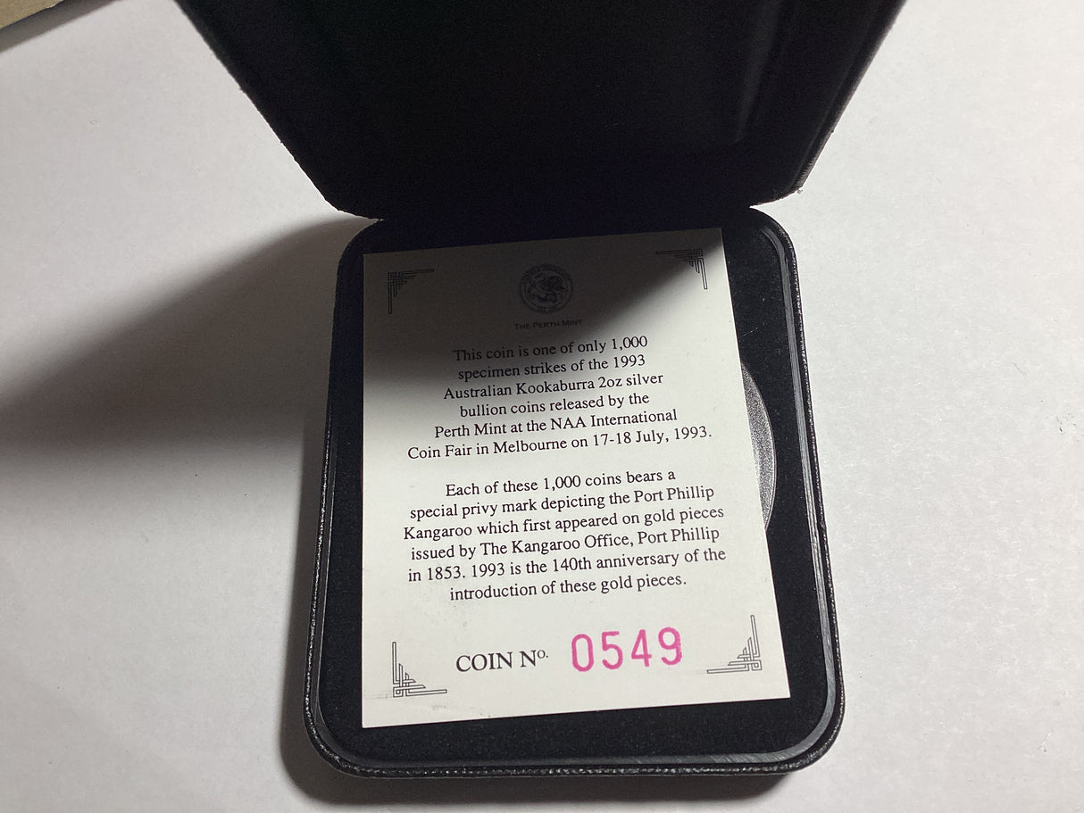 1993 $2 2oz Silver Special Kookaburra. NAA Coin Fair Melbourne. Port Phillip Kangaroo Privy Mark. 1000 made.