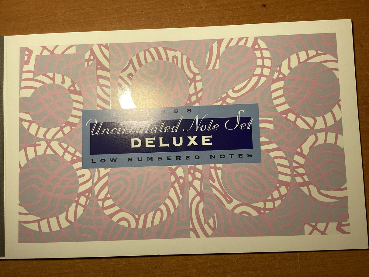 1998 Australian Uncirculated Low Numbered Note Set. Deluxe Edition. $5, $10, $20, $50, $100.