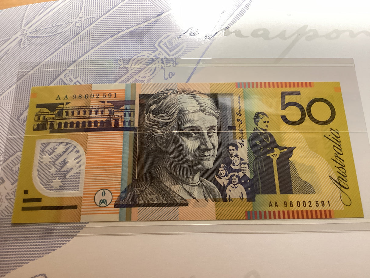 1998 Australian Uncirculated Low Numbered Note Set. Deluxe Edition. $5, $10, $20, $50, $100.