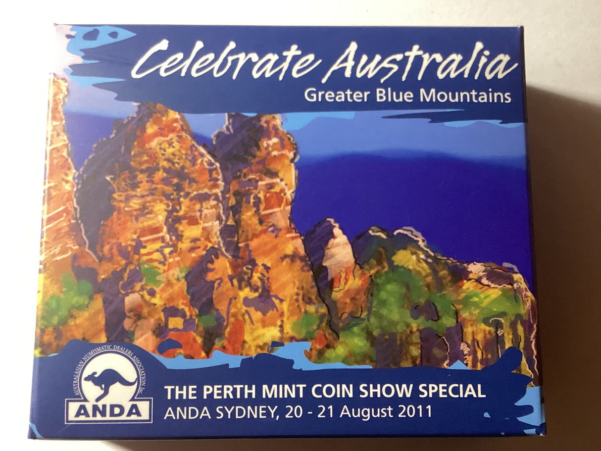 2011 $1 1oz Silver Proof Coin. World Heritage Sites.Great Blue Mountains. ANDA Sydney.