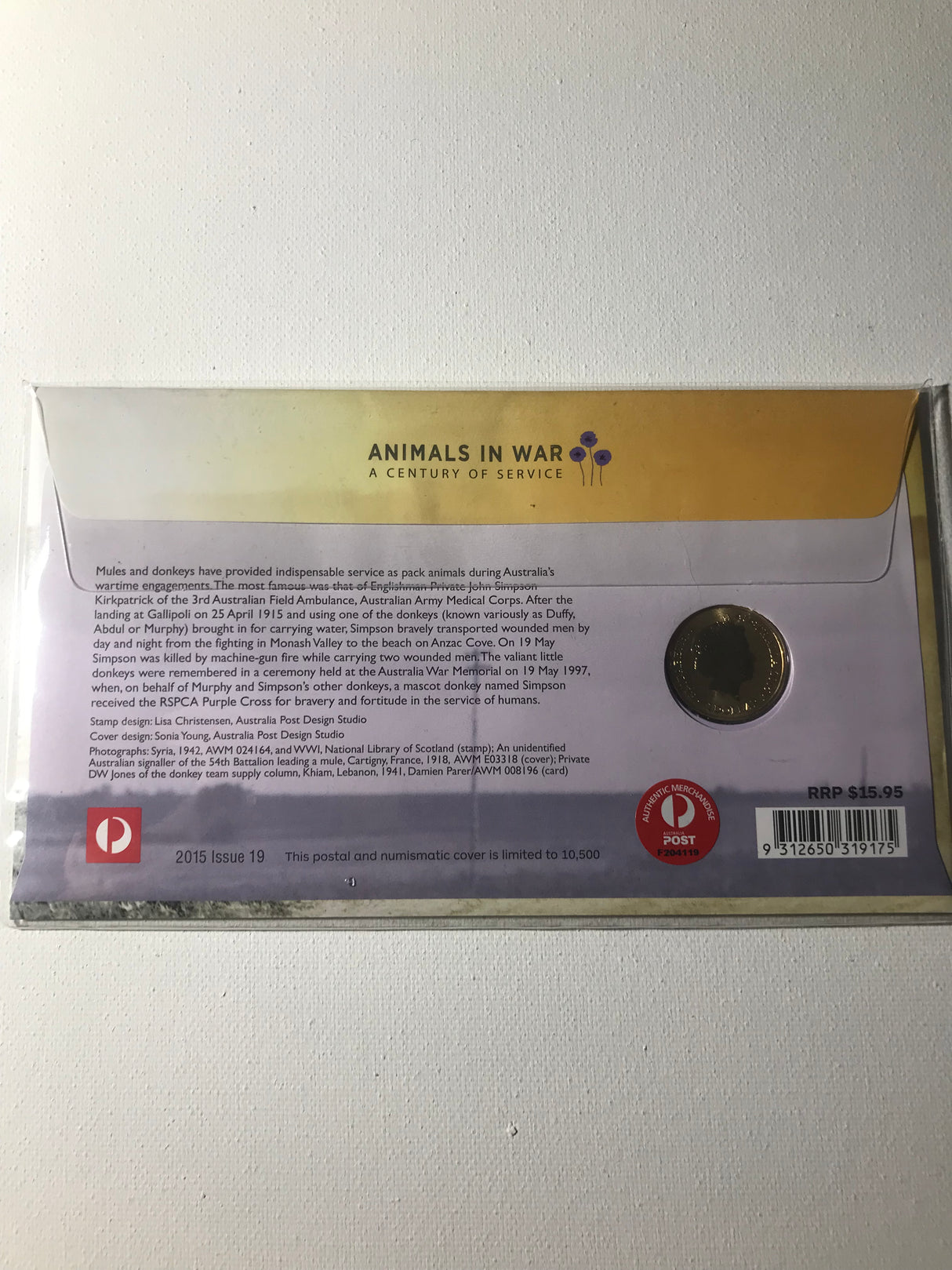 2015 PNC $1 Unlikely Heroes. Animals in War. Donkey