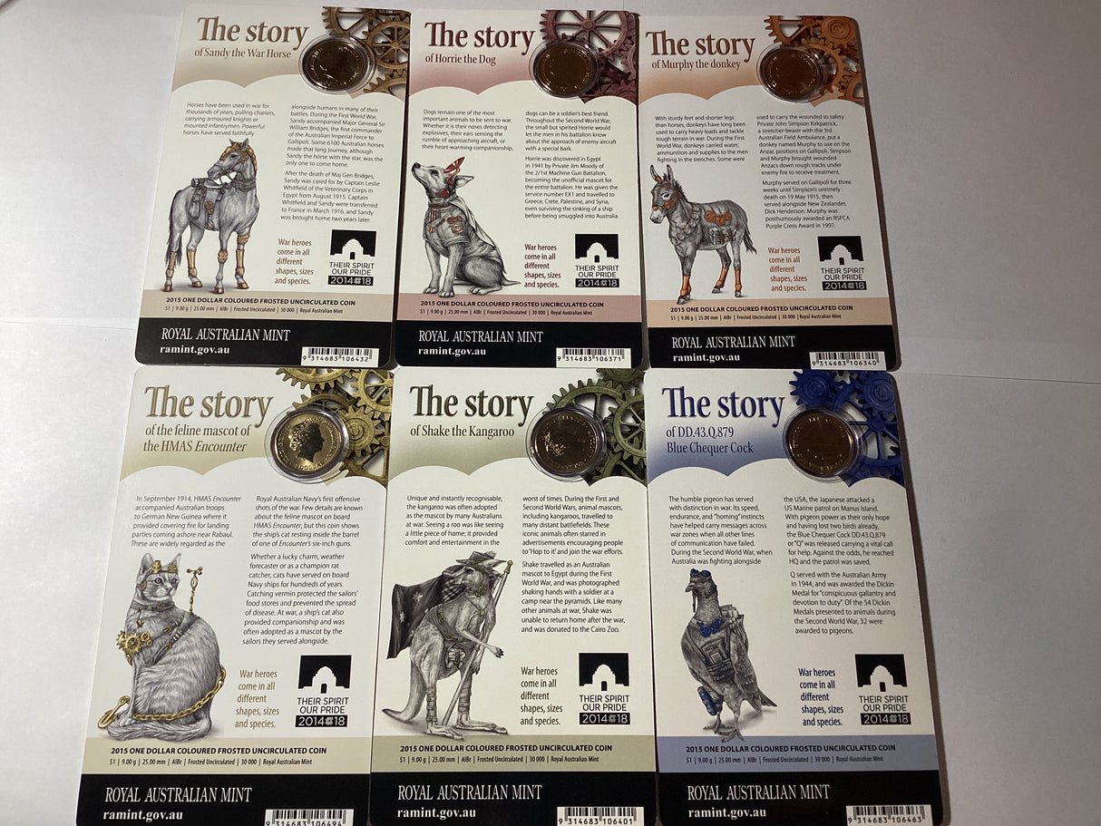 2015 $1 Coloured Frosted Uncirculated Coin Set. Unlikely Heroes. Great and Small.