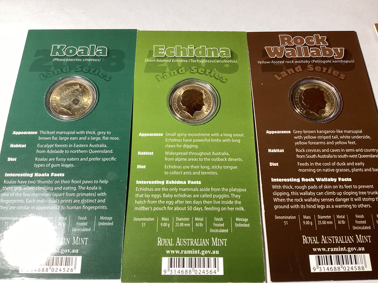 2013 $1 Pad Printed Coloured Coins. Land Series. Complete Set