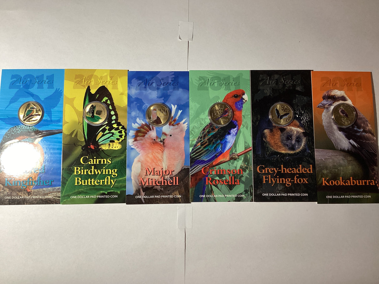 2011 $1 Pad Printed Colour Coins. Air Series. Complete Set.
