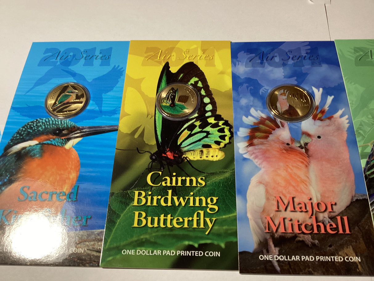 2011 $1 Pad Printed Colour Coins. Air Series. Complete Set.