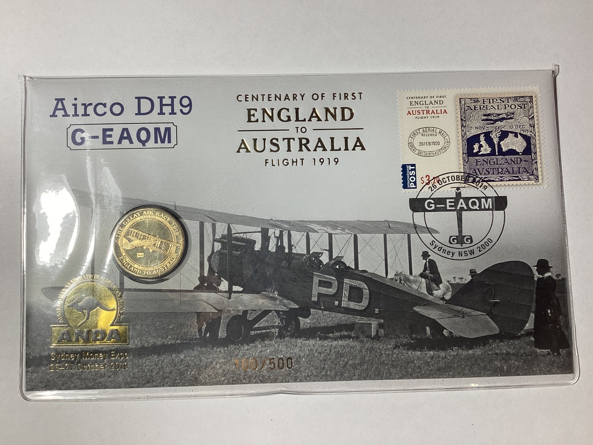 2019 $1 PNC. Centenary of First Flight. Airco DH9 G-EAQM. ANDA Sydney.
