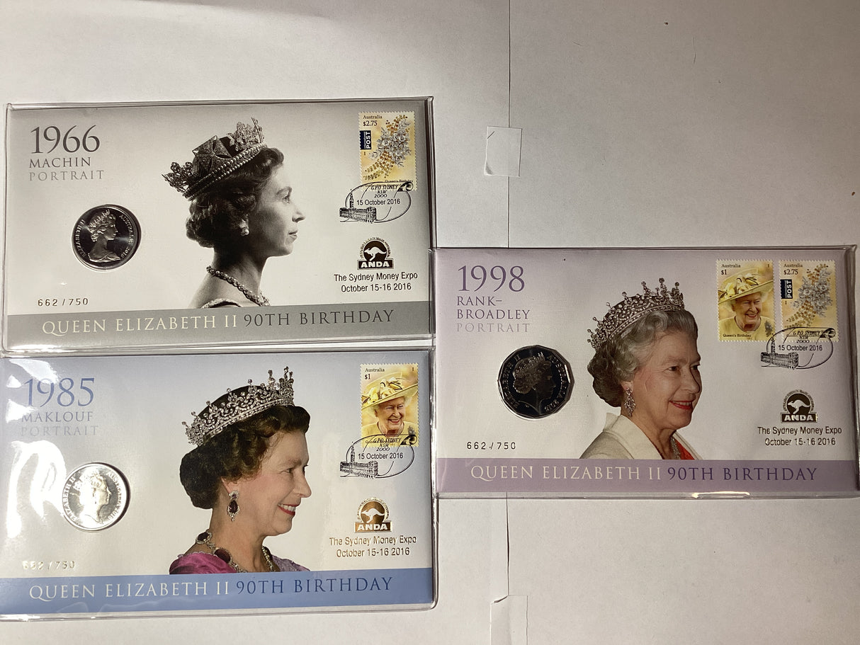 2016 PNC Trio. 1966 Machin, 1985 Maklouf, 1998 Rank-Broadley Portraits. ANDA Sydney.