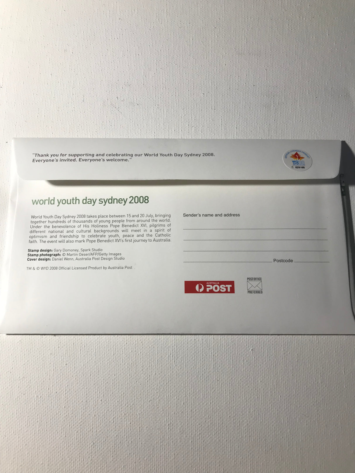2008 World Youth Day Limited Edition Cover with Gold Stamp. 500 made.