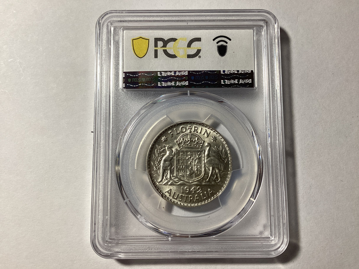 1942-M Australian Florin. MS62.