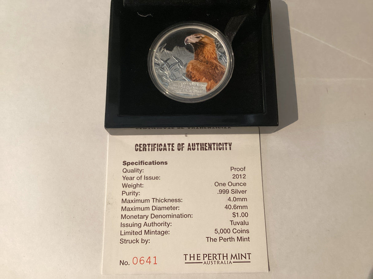 2012 1oz Silver Proof Coin. Endangered Species. Tasmania Wedge-Tailed Eagle.