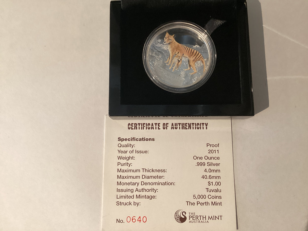 2012 1oz Silver Proof Coin. Extinct Species. Tasmania Tiger.
