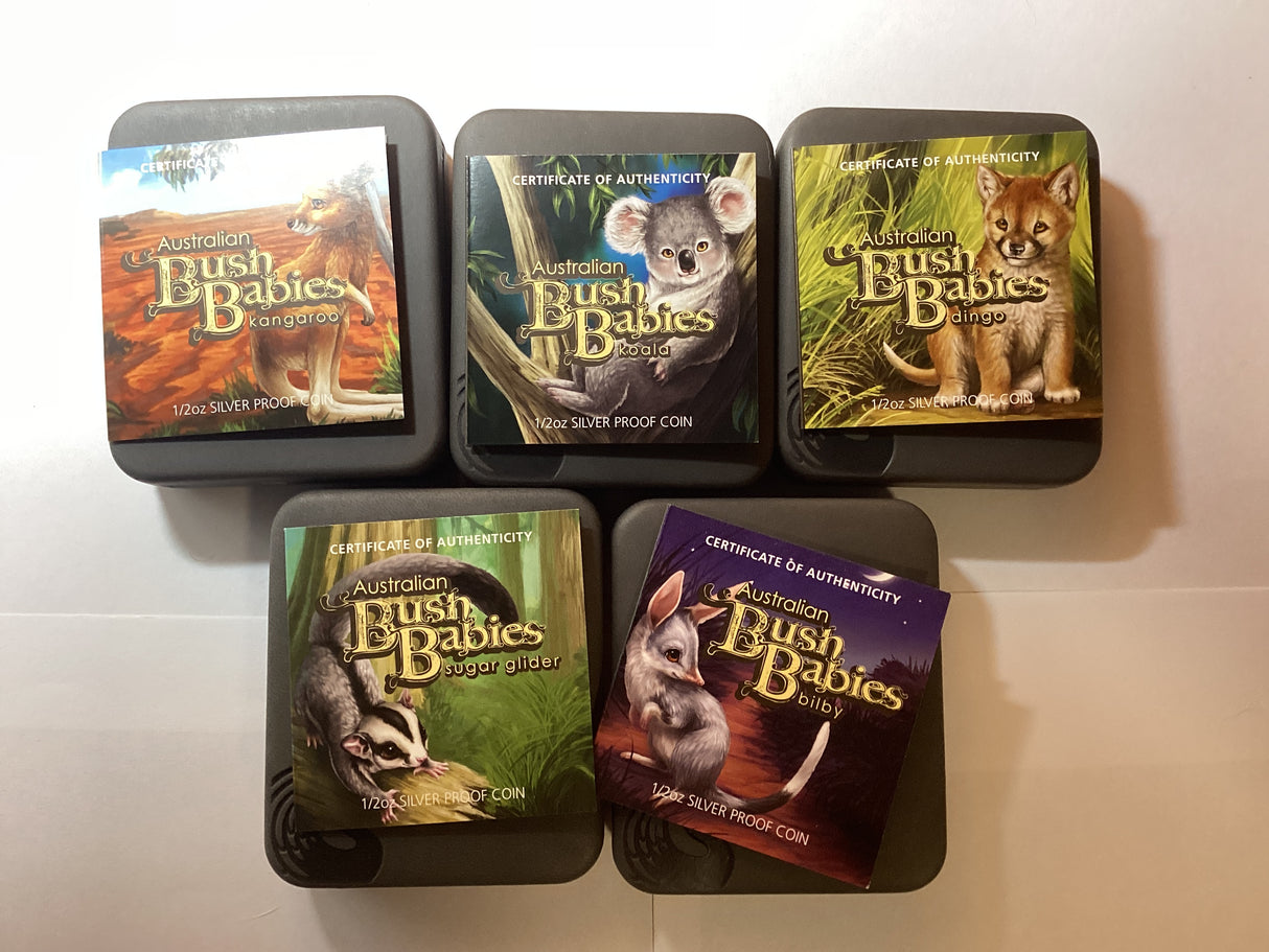 2010/2011 Australian Bush Babies I. 5 Coloured Silver Proof Coin Collection.