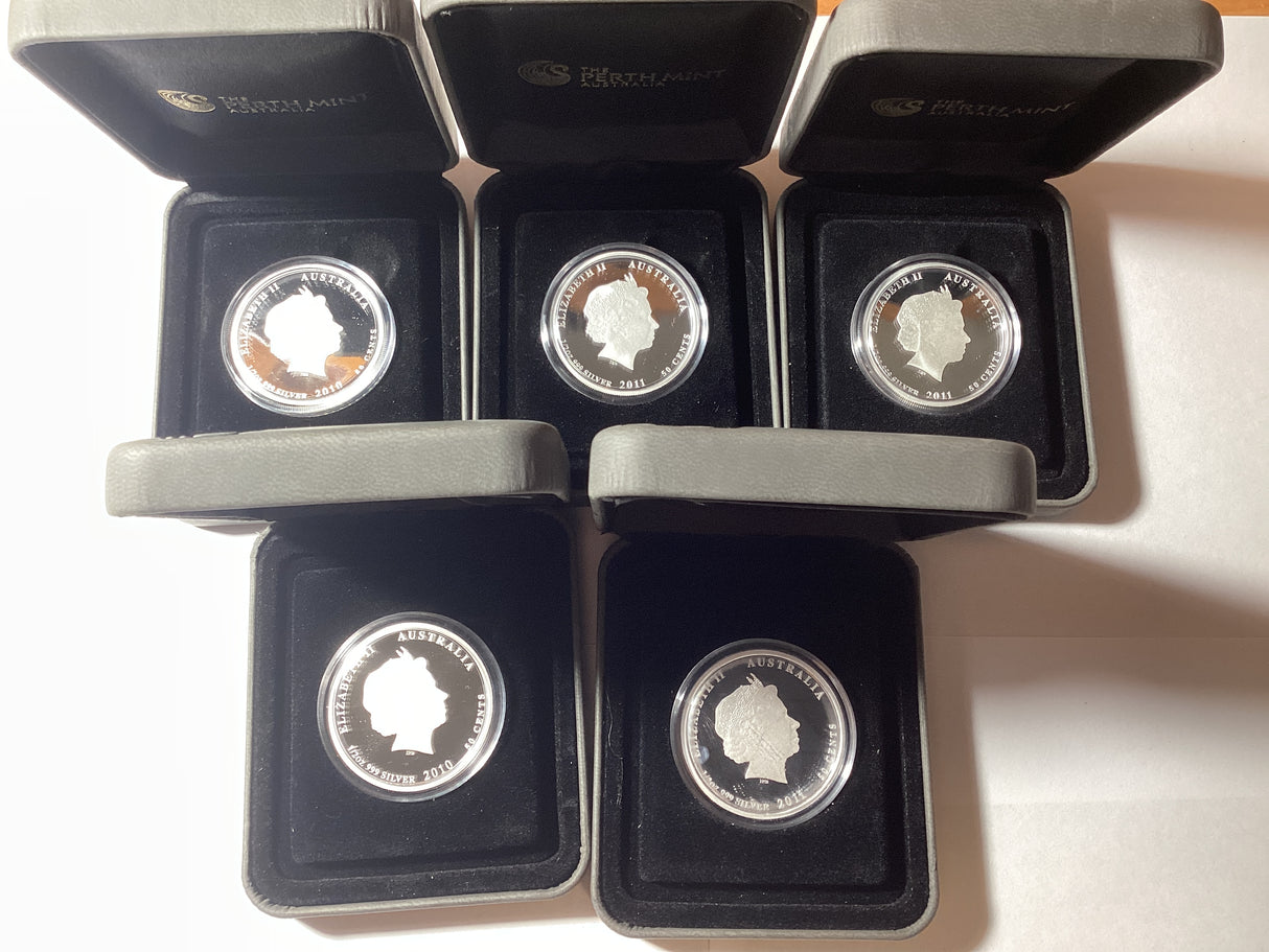 2010/2011 Australian Bush Babies I. 5 Coloured Silver Proof Coin Collection.