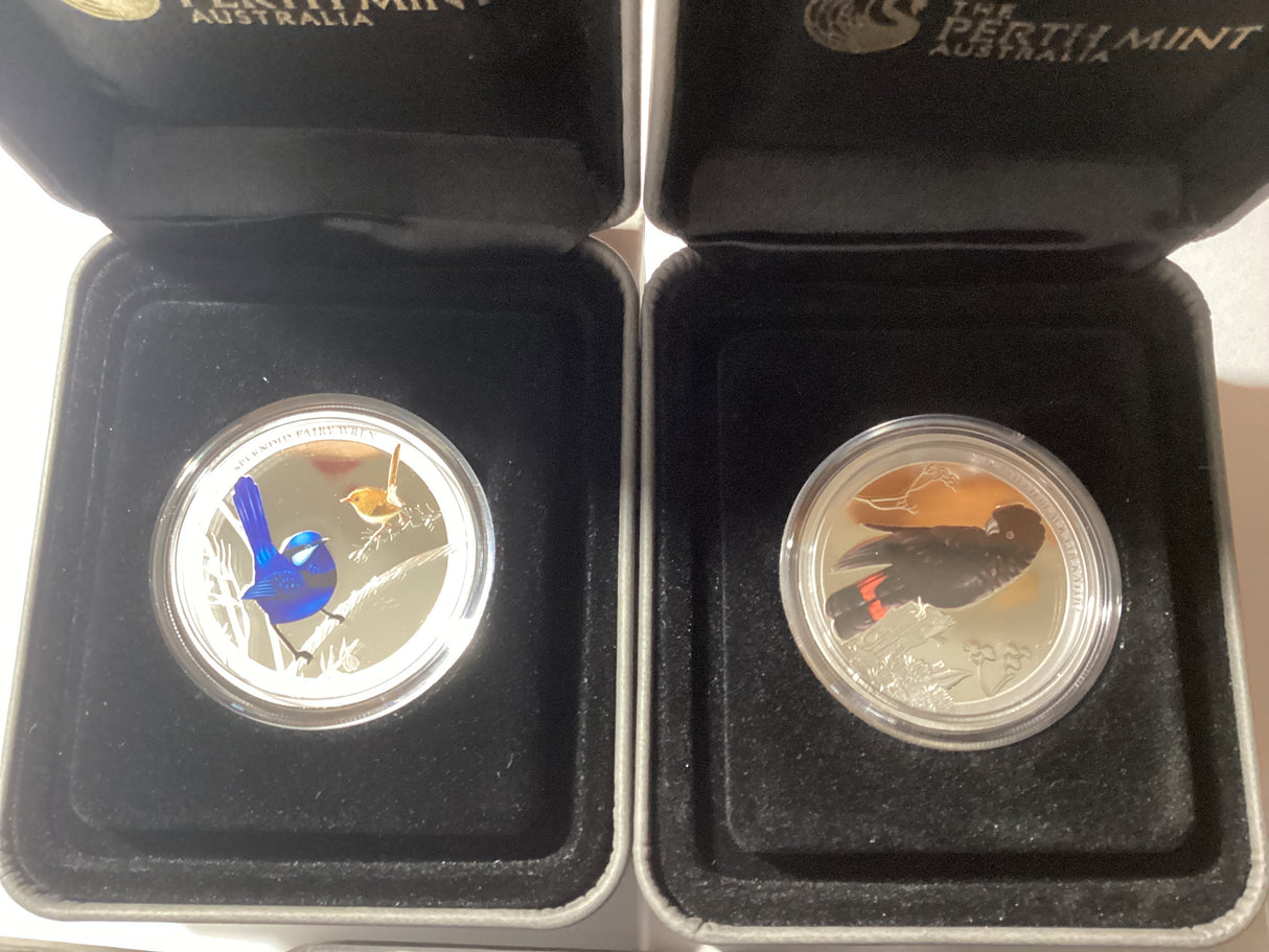 2013 Birds of Australia. 5 Coloured Silver Proof Coin Collection.