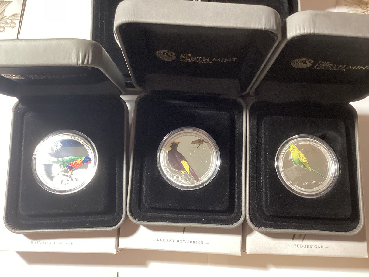 2013 Birds of Australia. 5 Coloured Silver Proof Coin Collection.