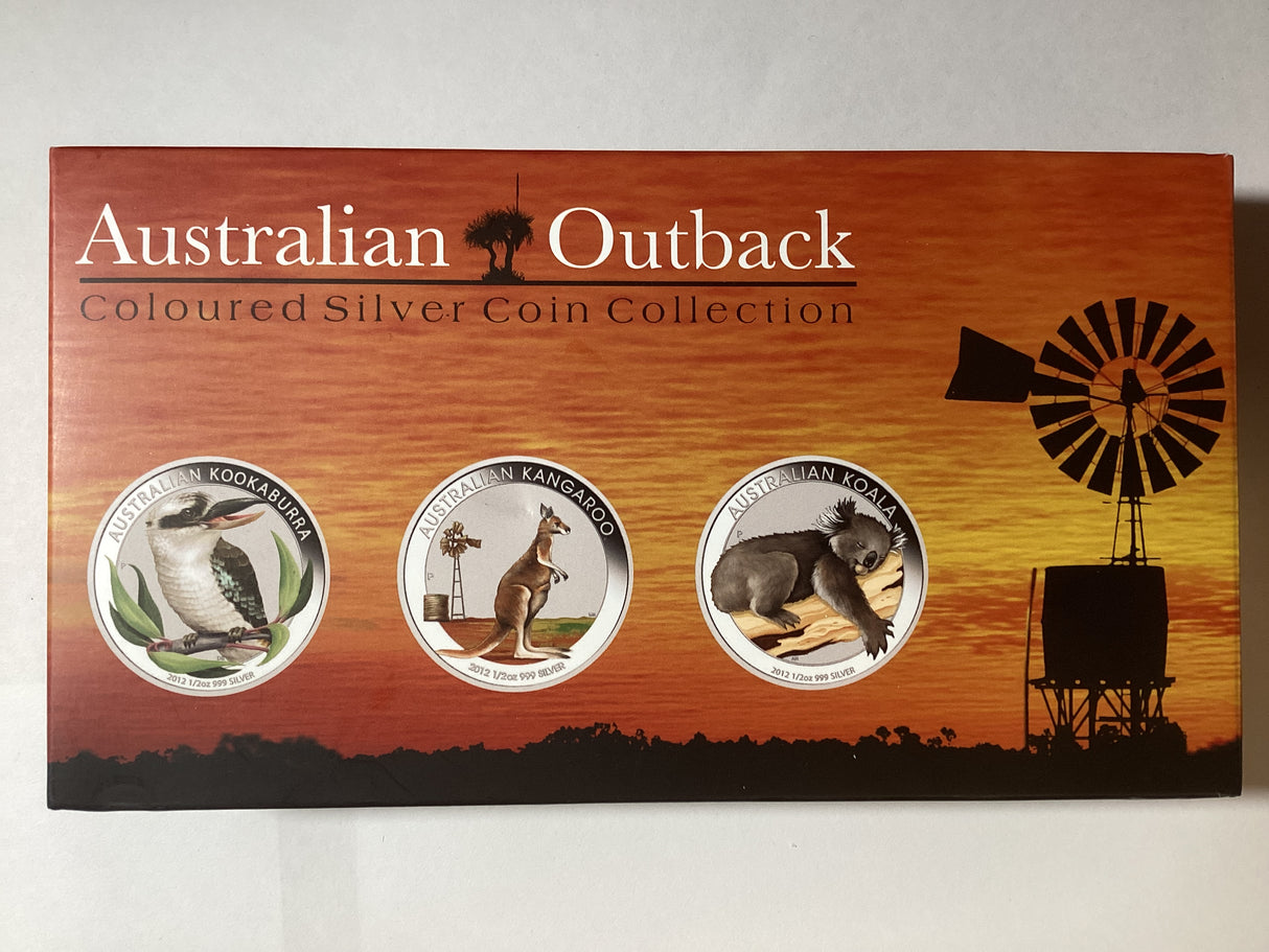 2012 Australian Outback Coloured Silver Coin Collection. Three Coin Set.