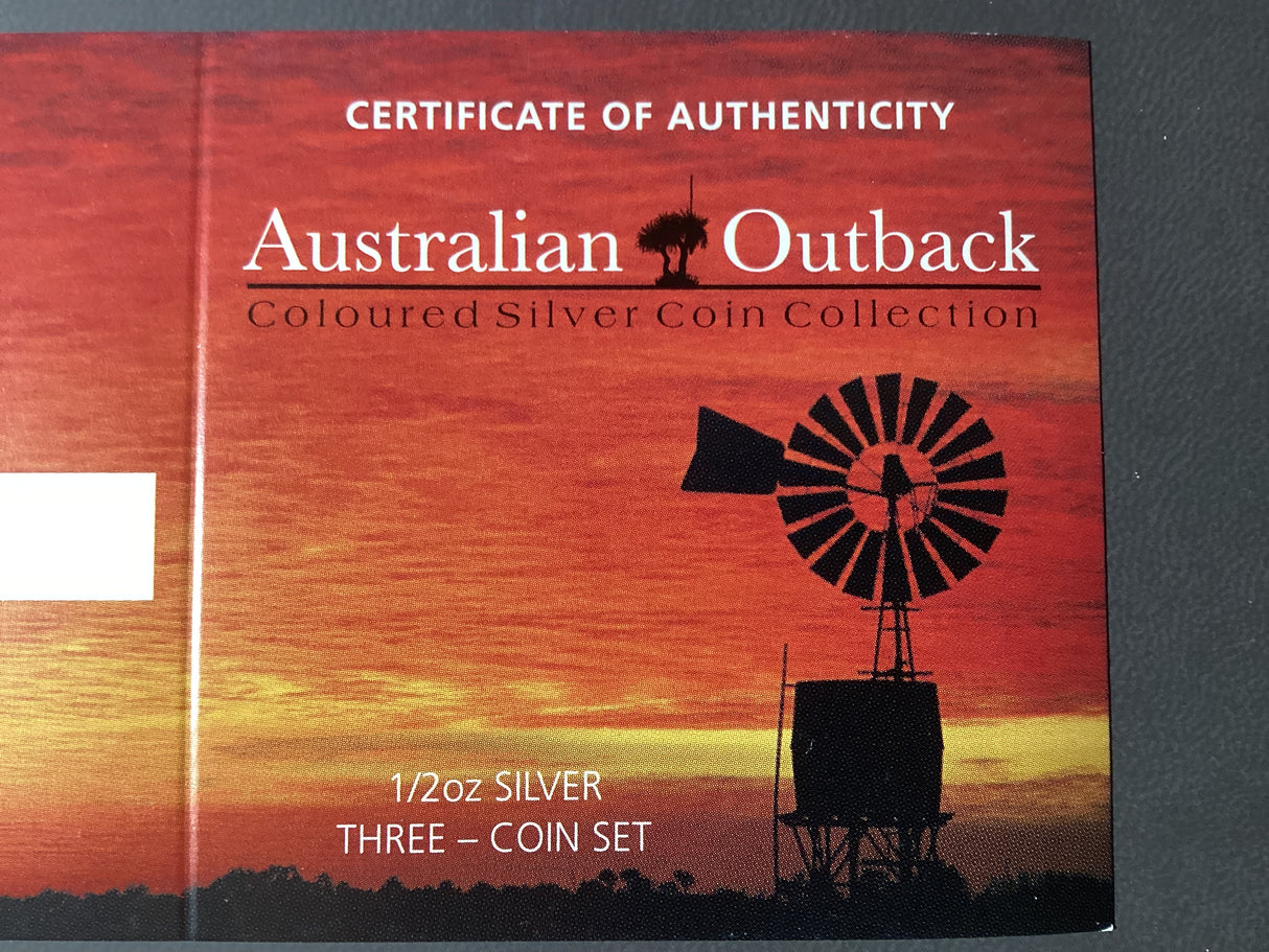 2012 Australian Outback Coloured Silver Coin Collection. Three Coin Set.