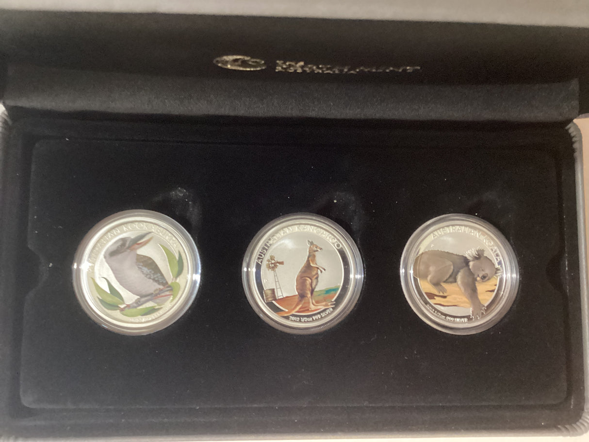 2012 Australian Outback Coloured Silver Coin Collection. Three Coin Set.
