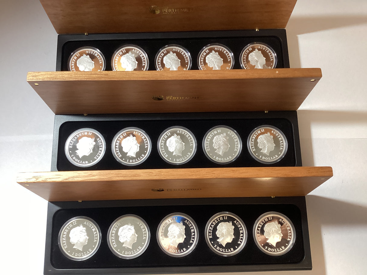 2009-2011 15 Silver Proof Coloured Coin Collection. Discover Australia.