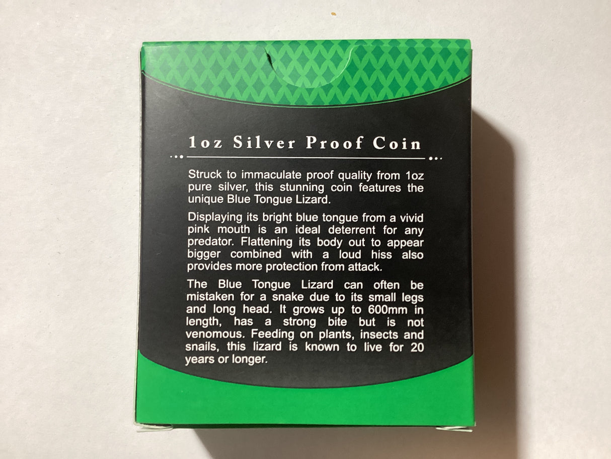 2015 $1 1oz Silver Proof Coin. Australia’s Remarkable Reptiles. Blue Tongue Lizard.
