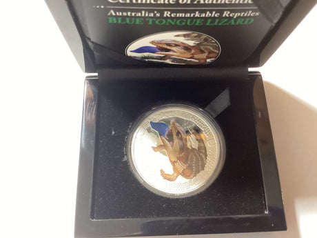 2015 $1 1oz Silver Proof Coin. Australia’s Remarkable Reptiles. Blue Tongue Lizard.