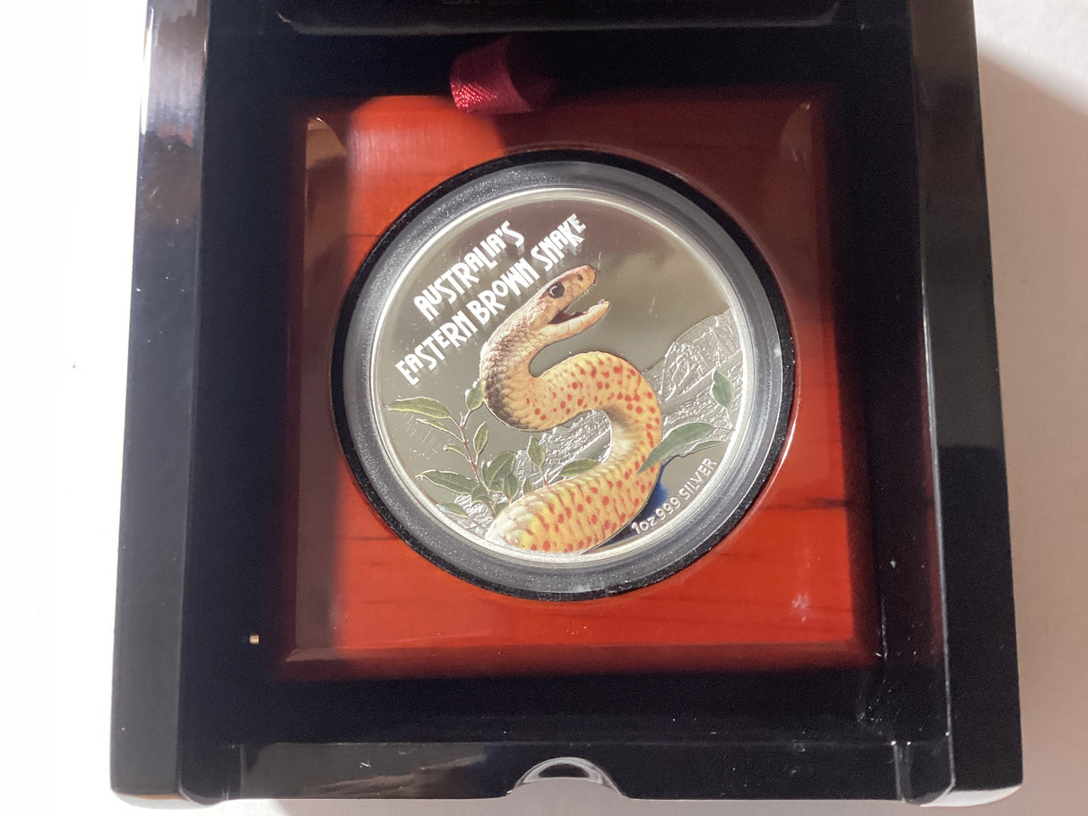 2010 $1 1oz Silver Proof Coin. Deadly and Dangerous. Eastern Brown Snake.