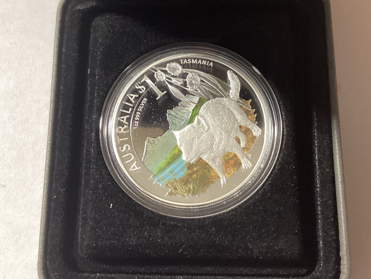 2011 $1 Celebrate Australia. Tasmania. 1oz Silver Proof Coin.