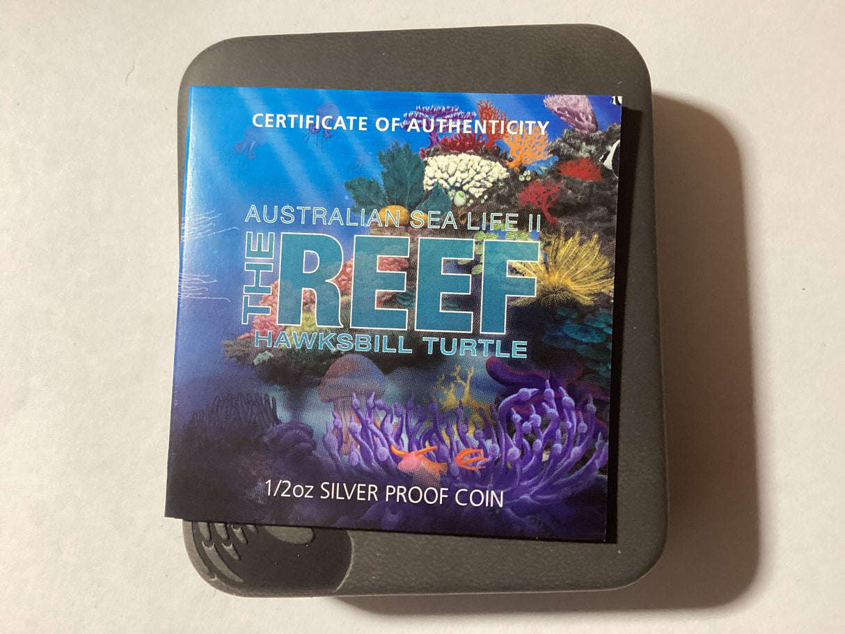 2011 50c 1/2oz Silver Proof Coin. Australian Sea Life II. The Reef. Hawksbill Turtle.