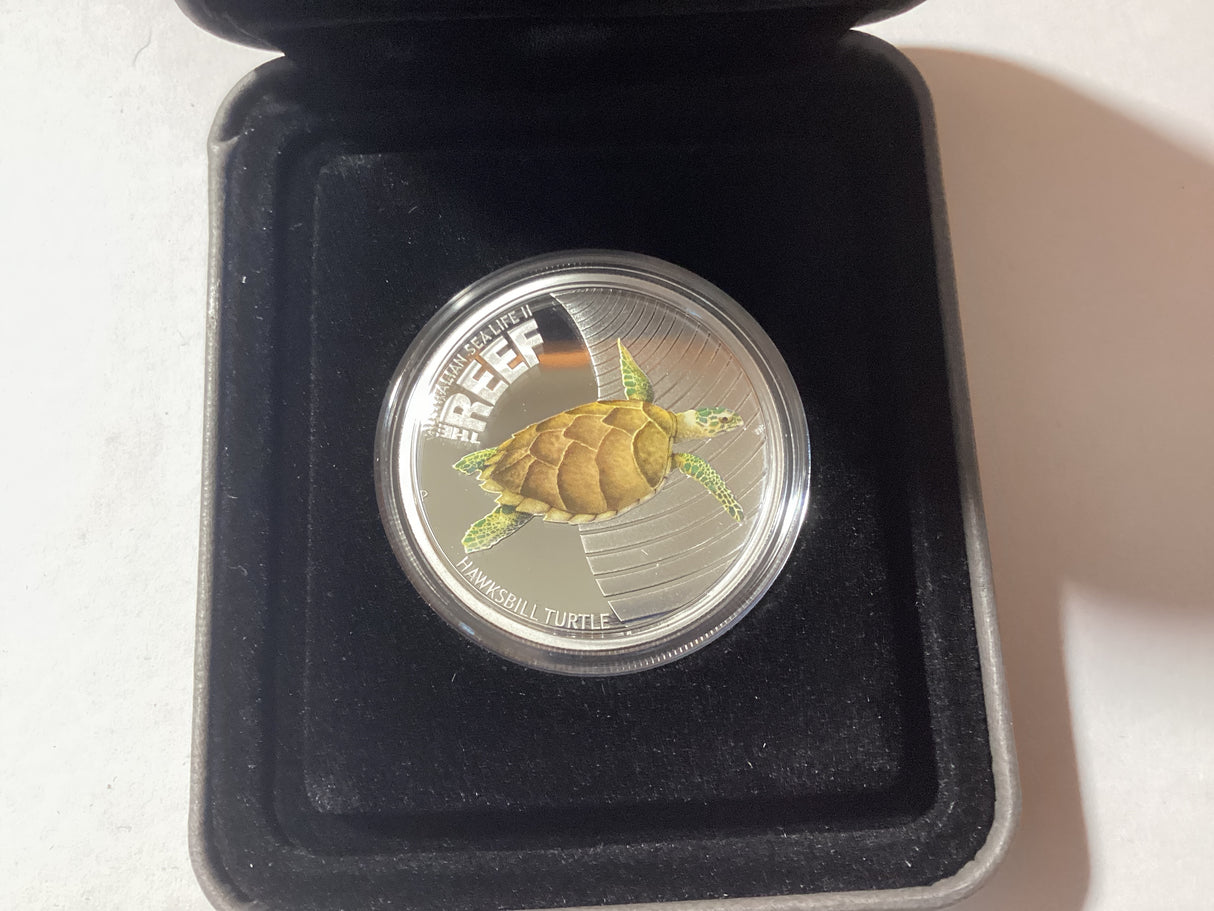 2011 50c 1/2oz Silver Proof Coin. Australian Sea Life II. The Reef. Hawksbill Turtle.