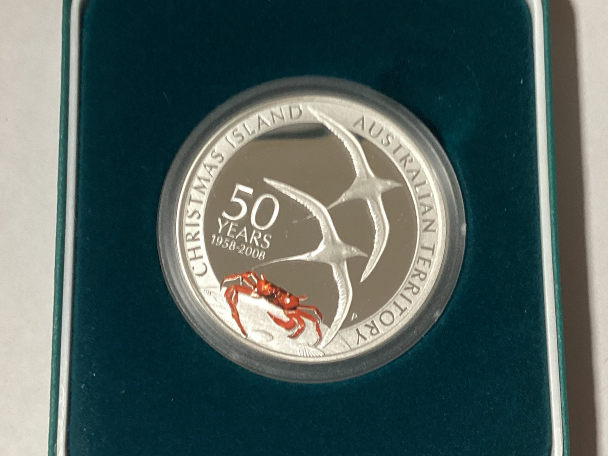 2008 $1 1oz Silver Proof Coin. Christmas Island. 50th Anniversary Australian Territory.