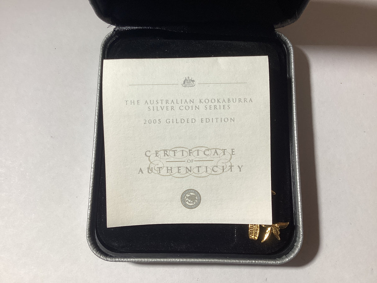 2005 $1 Australian Kookaburra Gilded Edition. 1oz Silver Coin.