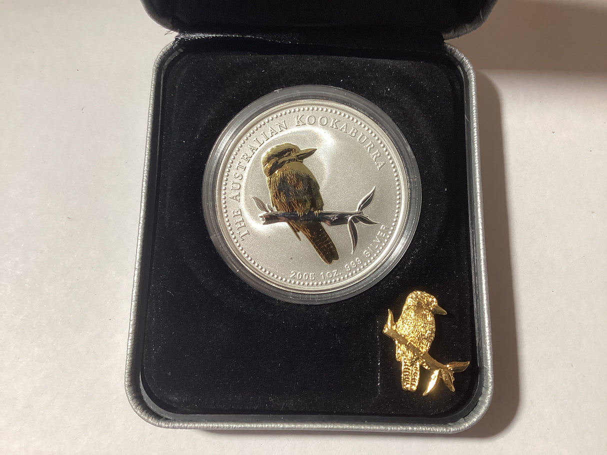 2005 $1 Australian Kookaburra Gilded Edition. 1oz Silver Coin.