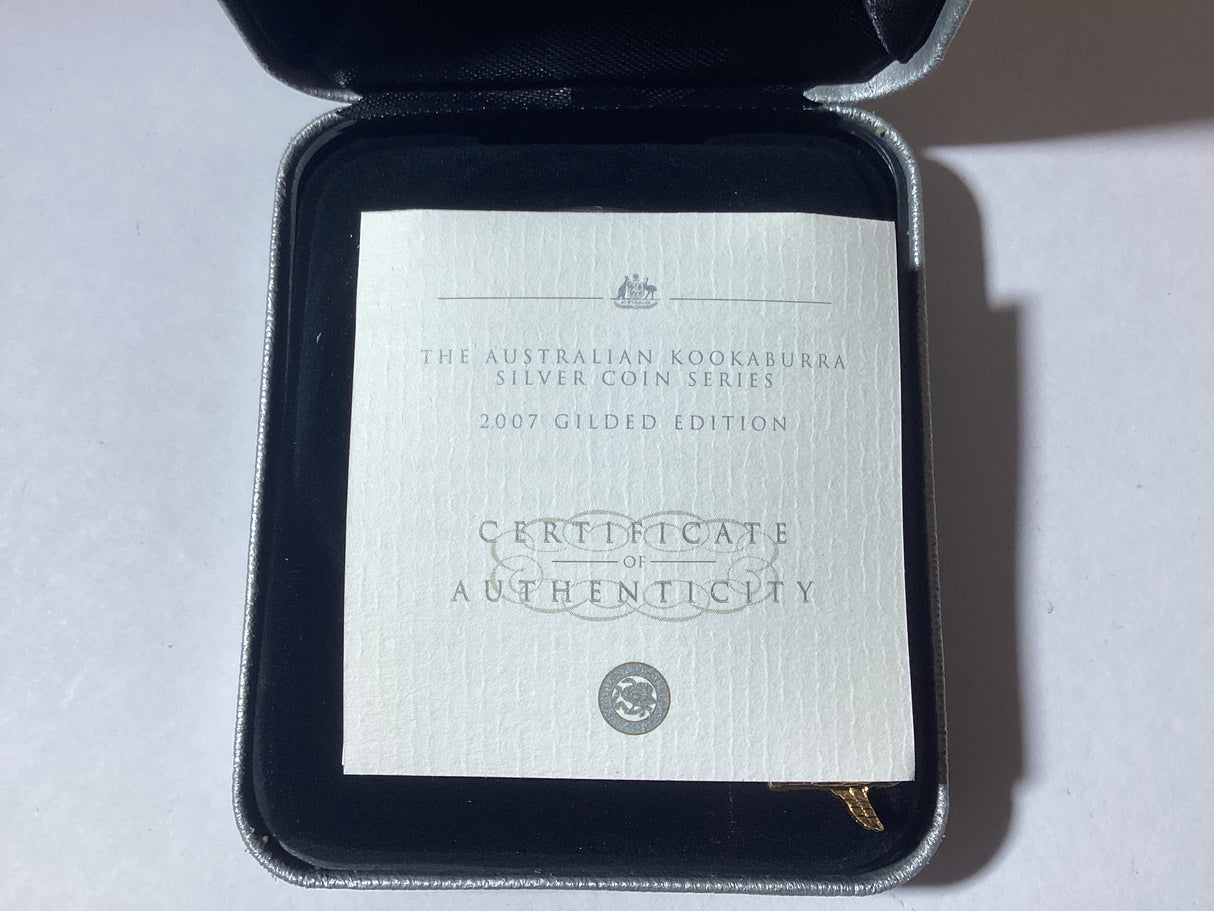 2007 $1 Australian Kookaburra Gilded Edition. 1oz Silver Coin.