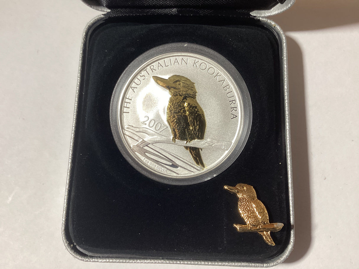 2007 $1 Australian Kookaburra Gilded Edition. 1oz Silver Coin.