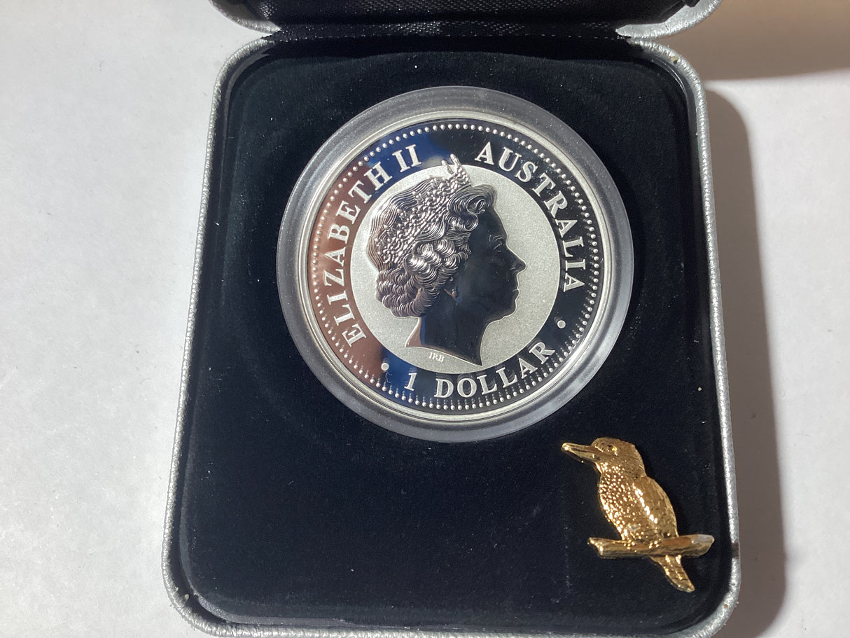 2007 $1 Australian Kookaburra Gilded Edition. 1oz Silver Coin.