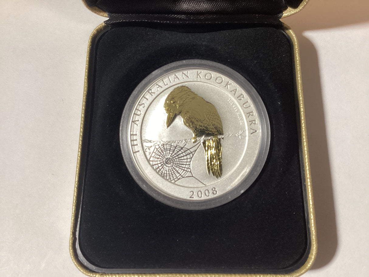 2008 $1 Australian Kookaburra Gilded Edition. 1oz Silver Coin. ANDA release.