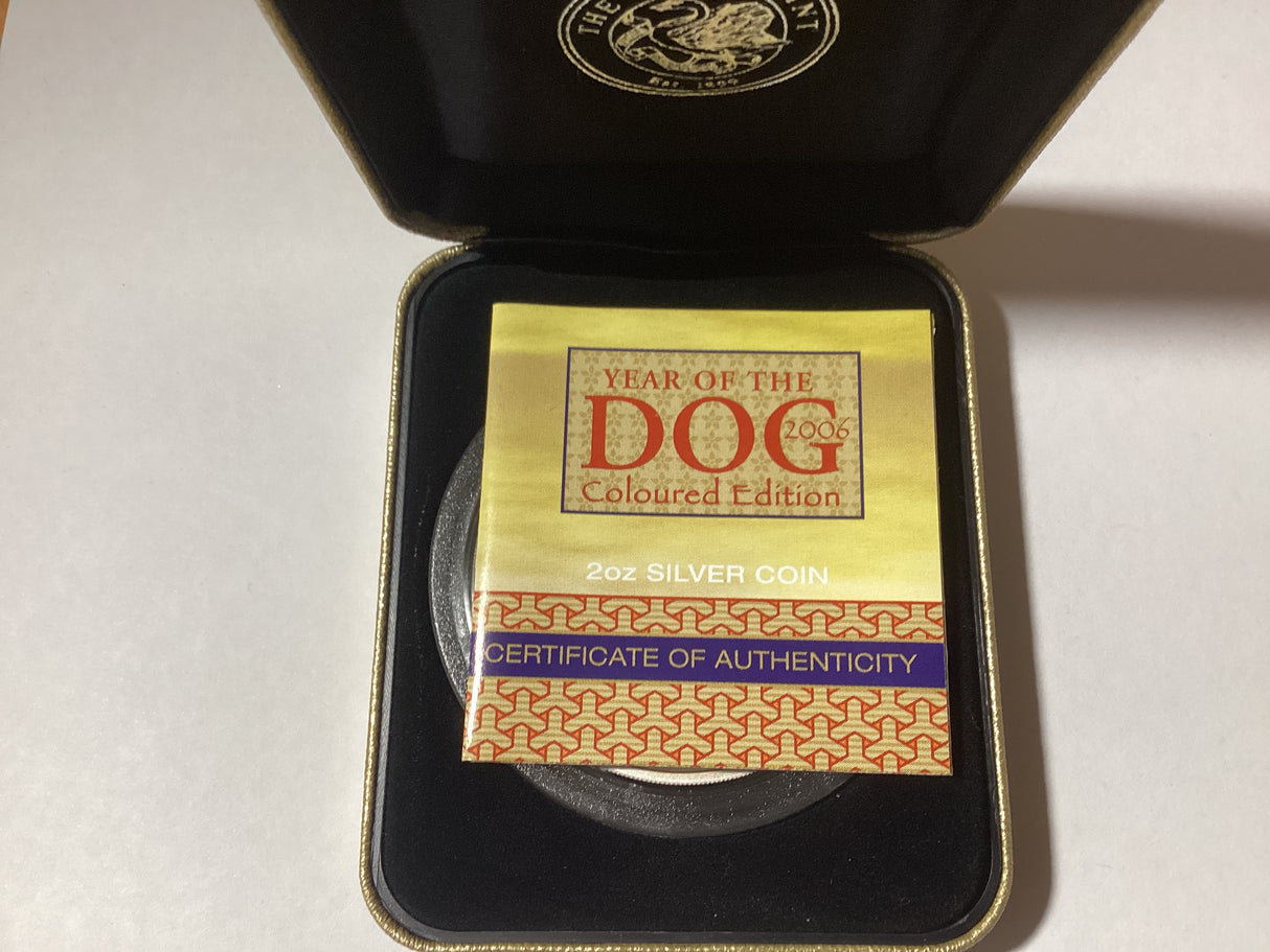2006 $2 Lunar Series. Year of the Dog Coloured Edition. 2oz Silver Proof Coin. ANDA Release.