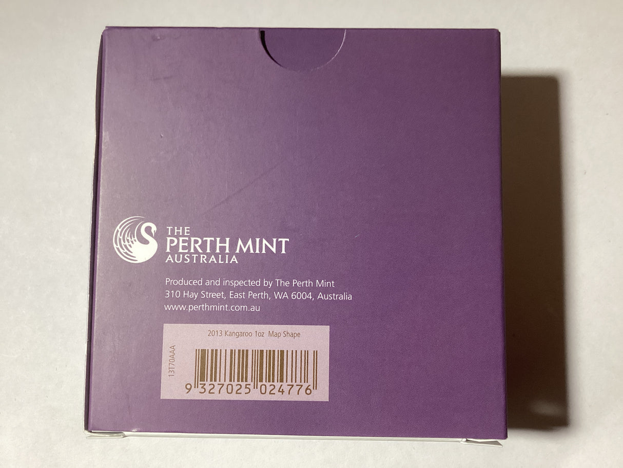 2013 $1 1oz Silver Proof Coin. Australia Map Shaped Coin. Kangaroo.