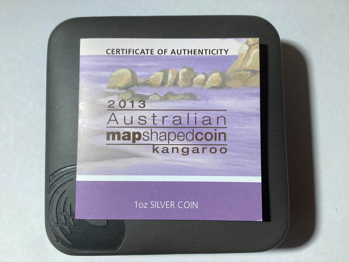 2013 $1 1oz Silver Proof Coin. Australia Map Shaped Coin. Kangaroo.
