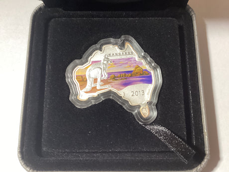2013 $1 1oz Silver Proof Coin. Australia Map Shaped Coin. Kangaroo.