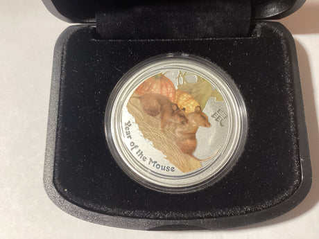 2008 $1 Lunar Series II. Year of the Mouse. 1oz Coloured Silver Coin.