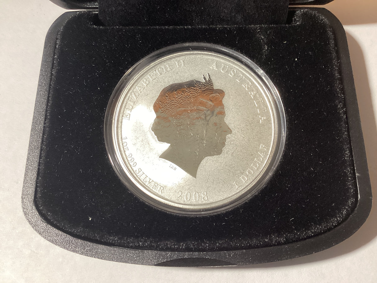 2008 $1 Lunar Series II. Year of the Mouse. 1oz Coloured Silver Coin.